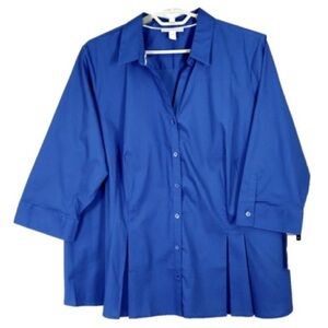 Dana Buchman women’s royal blue 3/4 sleeve blouse button up blouse plus sz 2X